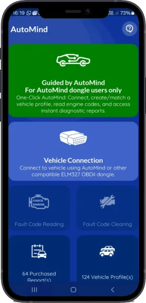 AutoMind app: Main menu