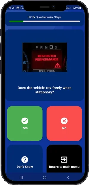 AutoMind app: Questions for AI vehicle diagnostics reporting