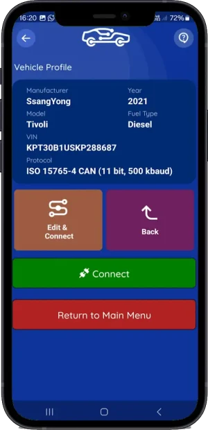AutoMind app: Confirm vehicle profile details